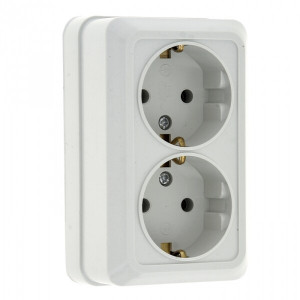 Рим Розетка 2-местная 16А с заземлением белая ENR16-128-10