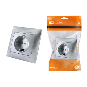 Розетка 2П+З 16А 250В с защ. шт. серебр. металлик "Лама" SQ1815-0211