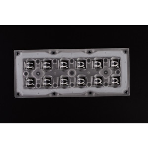 ALST173D12LED5050T3M, Групповая прямоугольная линза 2x6 на 12 светодиодов 3030/3535/5050, эфф=93%, диаграмма T3 , 173x71.4мм H:9,38мм, PMMA