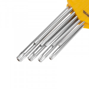Набор ключей имбусовых Tamper-Torx KRANZ 9 шт., ТТ10-ТТ50, закаленные, удлиненные, никель KR-12-5221