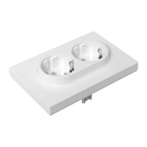 Механизм розетки двойной, 16А, с заземлением, без шторок, с рамкой, белый Эпика EKF UP1-SOW-210