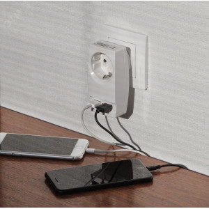 Адаптер 1-м с заземл. Polynom SP-1e-USB-W 220В 2хUSB 2100мА бел. Б0026332