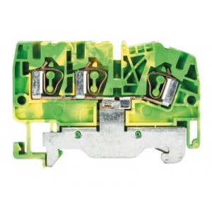 Заземляющая клемма WKF 2,5D 1/2/SL/35, Заземляющая клемма, 3 точки подключения, тип фиксации провода: пружинный, номинальное сечение: 2,5 мм кв., 800V, ширина: 5 мм, цвет: желто-зеленый, тип монтажа: DIN35