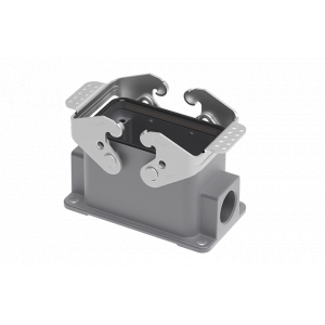 Закрытое основание разъема S10B-SM-2L.M-M20, Основание разъема на панель, закрытое, типоразмер 10B, с уплотнителем, 1 отверстие с резьбой для кабельных вводов M20x1,5, с двумя защелками, без защитной крышки, материал корпуса: алюминиевый сплав