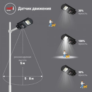 Светильник консольный 20Вт 400лм 5000К IP65 на солнечной батарее SMD с датчиком движения ПДУ Б0046797