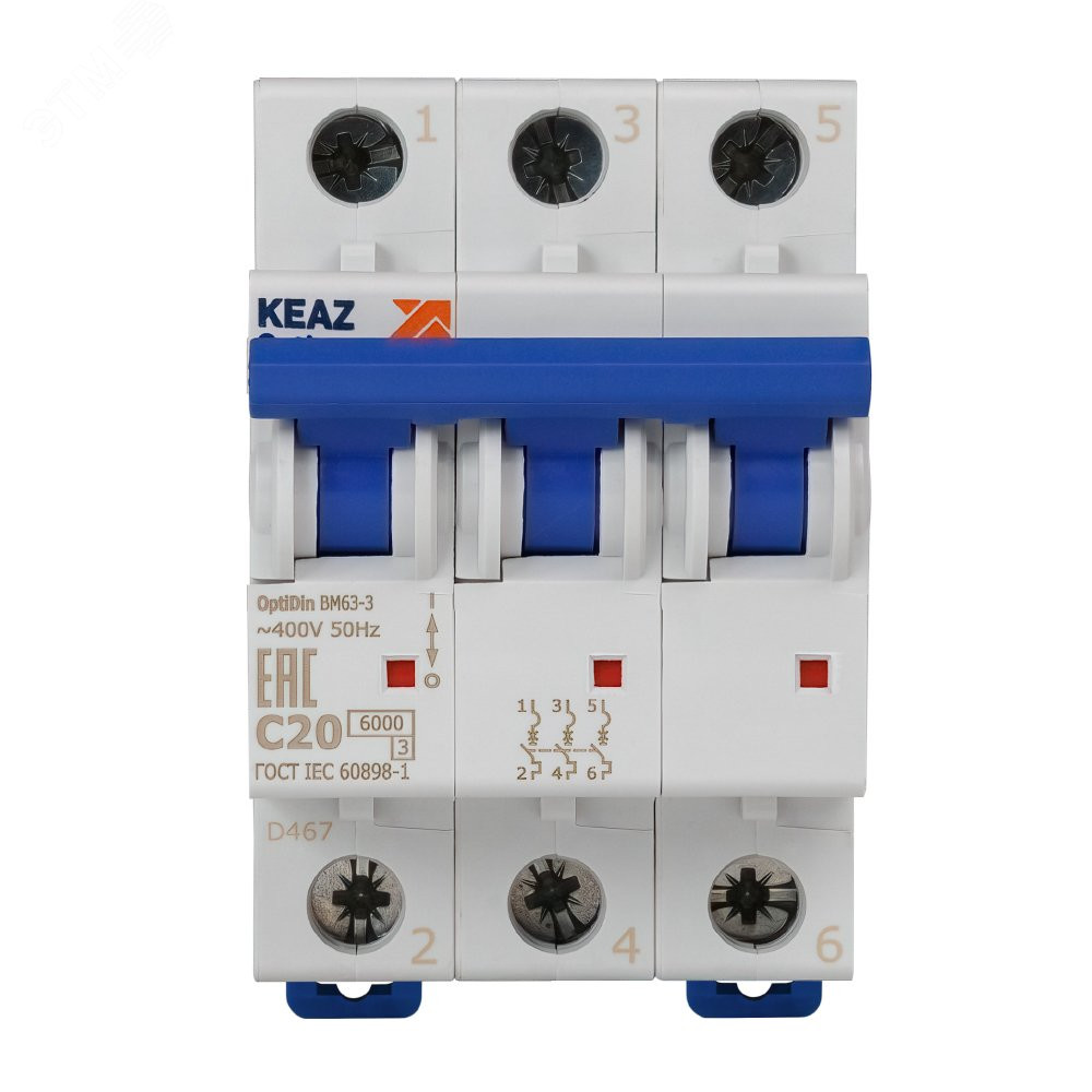 Изображение товара Выключатель автоматический модульный 3п C 20А 6кА OptiDin BM63-3C20-УХЛ3