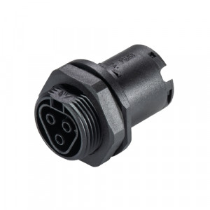 Розеточный разъем в панель RST20I3F B2 M01 SW, Розеточный разъем в панель, М25, 3 полюса, тип фиксации провода: пружинный, номинальные характеристики: 250/400V, 20A,цвет корпуса:черный,цвет контактной вставки: черный, серия RST Classic