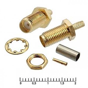 SMA-C316F, Разъём высокочастотный, гнездо SMA, крепление гайкой на панель и на кабель RG316