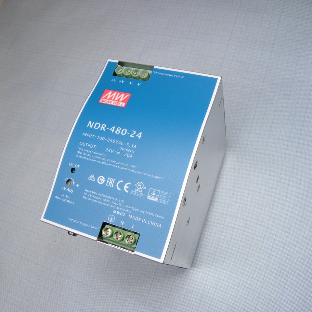 Изображение товара Преобразователь AC-DC NDR-480-24 на DIN-рейку 480Вт 24 В 20 А Изображение товара Преобразователь AC-DC NDR-480-24 на DIN-рейку 480Вт 24 В 20 А