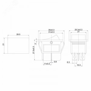 RWB-501 черный, Выключатель клавишный ON-OFF (4c) 15А 250В
