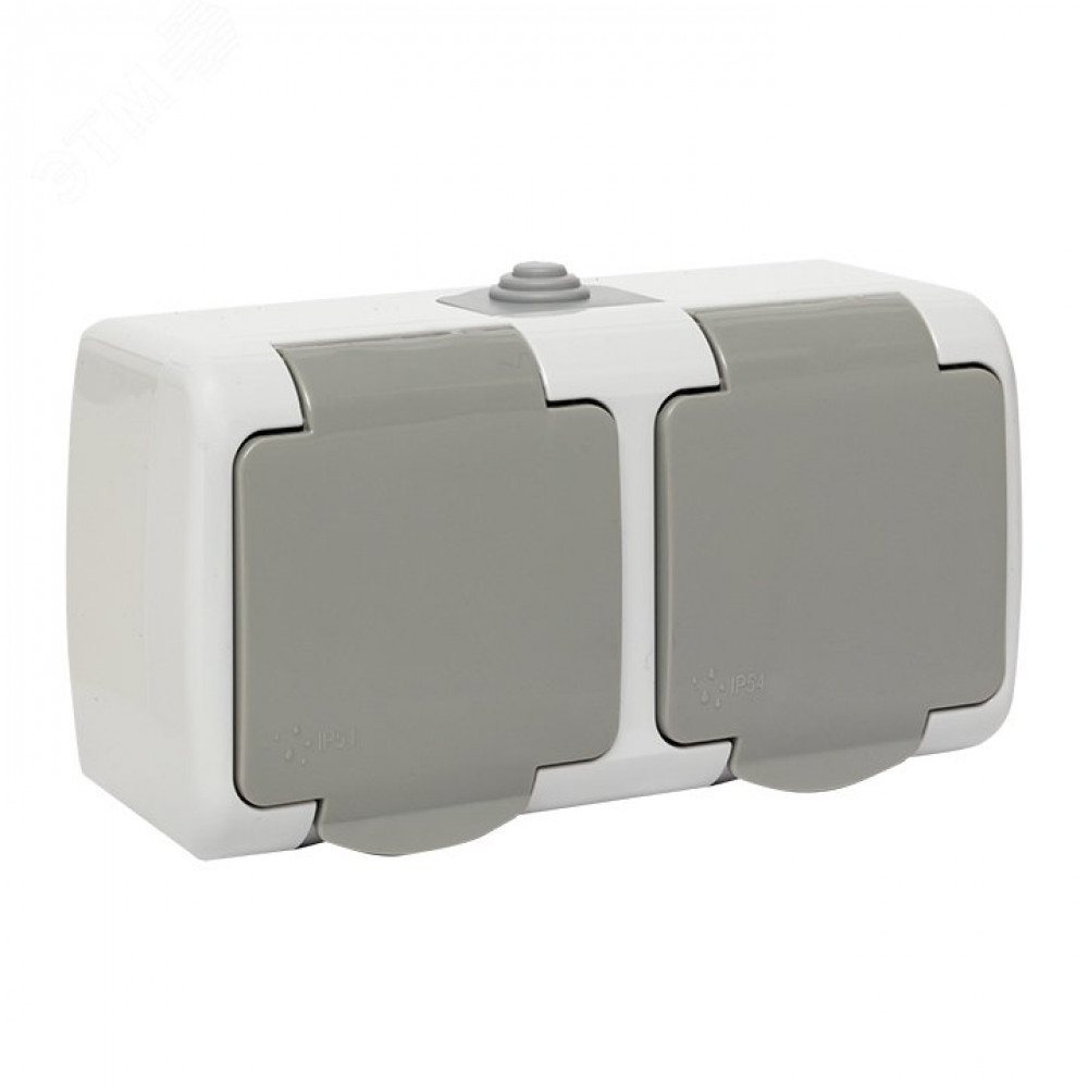 Изображение товара Розетка 2-м ОП Мурманск IP54 с заземлением и крышкой, серый, EKF