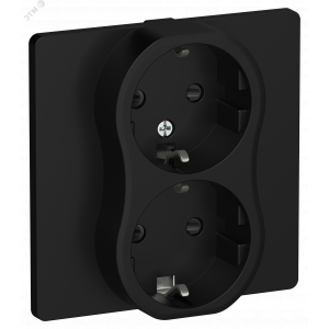 FLITE Розетка 2-местная с заземлением с защитными шторками безвинтовое крепление 16А в сборе РСш12-1-К-ФлЧ черный IEK FI-R24C-16-1-K02