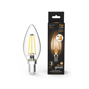 Лампа Gauss LED Filament Candle E14 7W 2700К step dimmable 1/10/50 [103801107-S]