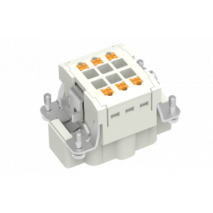 Вилочная контактная вставка SE-006-MZ, Вилочная контактная вставка, Push-in фиксация, 6 полюсов + PE, типоразмер 6B, 500V, 16A, сечение обслуживаемых проводников 0,14-2,5 мм кв, тип покрытия контактов: серебро