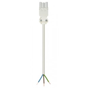 Соединитель GST18I3K1B- 15 10WS, Кабельная сборка, оконеченная розеточным разъемом GST18i3, и свободным концом, 3 полюса, длина кабеля: 1 метр, сечение жил кабеля: 3х1,5 мм.кв., номинальное напряжение: 250V, номинальный ток: 16А, цвет разъема: белый, цвет кабеля: белый