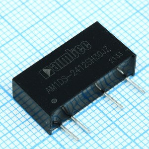 AM1DS-2412SH30JZ, DC/DC, 1Вт, вход 21.6…26.4В, выход 12В/0.009…0.083А, изоляция 3000В DC, КПД 81%, максимальная емкостная нагрузка не более 560мкФ, SIP7, 19.65x6x10.16мм, -40…105°C, пластик