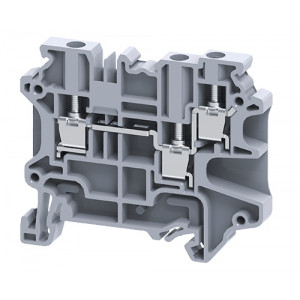 Проходная клемма CY4/3, Проходная клемма, 3 точки подключения, тип фиксации провода: винтовой, номинальное сечение: 4 мм кв., 32A, 1000V, ширина: 6 мм, цвет: серый, тип монтажа: DIN35
