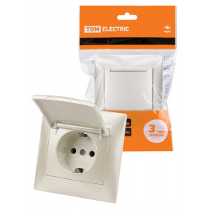 Розетка 2П+З 16А 250В IP44 с крышкой перламутр "Лама" SQ1815-0826