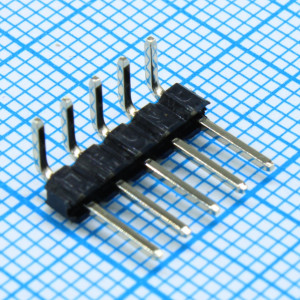 DS1022-1X5RUF18-B, Соединитель штыревой, вилка на плату однорядная угловая, 5pin(1x5), шаг 2.54мм (A=6.3mm, B=3.20mm, C=4.36mm), тип - U