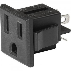 3-119-052, Модули подачи электропитания переменного тока NEMA line Outlet 5-15R, Snap-in Mounting, Front Side, Solder Terminal, Black, With insulation wall