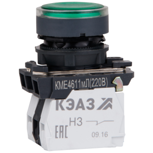 Кнопка КМЕ4611мЛ-24В-зеленый-1но+1нз-цилиндр-индикатор-IP65-КЭАЗ [291156]