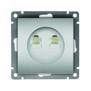 Розетка компьютерная двухместная UNIVersal серия Афина с/у, 1А, RJ45, серебро (еврослот), механизм A1086-S