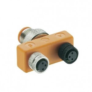 ASBS 2 M8, Цилиндрические метрические разъемы M12 Micro splitter/T-connector, with two M8 miniature female connectors, 3 poles, with self-locking threaded joint.