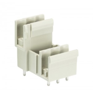 Вилочный разъем на плату 8213 S E/3 G OB, Вилочный разъем, 2 этажа, вертикальный, на плату, шаг: 5.08 мм, 3 полюса, фиксация на плате пайкой, исполнение: без маркировки, 300V, 10А, цвет: серый