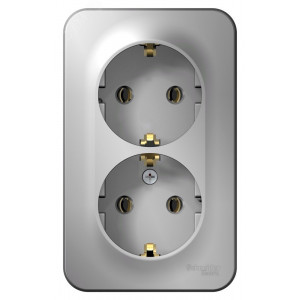 BLANCA О/У РОЗЕТКА двойная с заземлением без шторок, 16А, 250В, АЛЮМИНИЙ C3(2) BLNRA010203