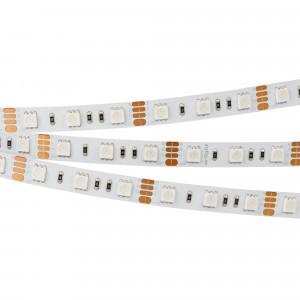Лента RT-B60-10mm 12V RGB (14.4 W/m, IP20, 5060, 5m) 012340(2), Светодиодная лента RT-B60, открытая. Светодиоды 5060, 60 шт/м (300 шт на 5 м), белая плата, ширина 10 мм, скотч 3M. Цвет RGB, угол 120°. Питание 12V, мощность 14.4 Вт/м (72 Вт на 5 м). Размеры 5000x10x2.2 мм. Мин. отрезок 50 мм, 3 светодиода. Цена за 1 м.