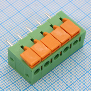 GT142V-5.08-05P-14-00, Нажимной безвинтовой клеммный блок 5 контактов. Зажим типа торцевой контакт. Серия GT142V-5.08