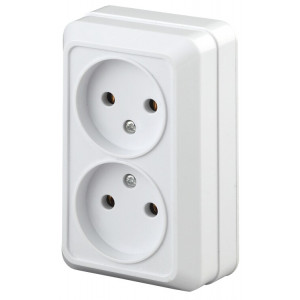 Розетка Quadro 2-203-01 двойная без заземления 2х2P, 16А-250В, IP20, ОУ, Quadro, белый Б0053792