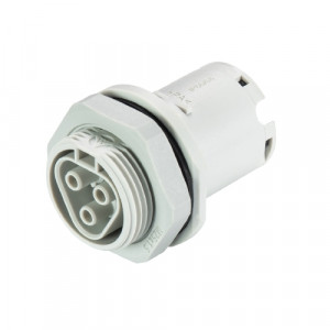 Розеточный разъем в панель RST20I3F B2 M01 GL, Розеточный разъем в панель, М25, 3 полюса, тип фиксации провода: пружинный, номинальные характеристики: 250/400V, 20A,цвет корпуса:белый,цвет контактной вставки: белый, серия RST Classic