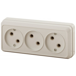 Розетка Quadro 2-205-02 без заземления трехместная 3х2P, 16А-250В, IP20, ОУ, слоновая кость Б0053813