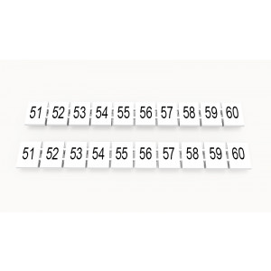 Маркировка (в кассетах) ZB8-10P-19-11Z(H), Кассета с маркировочными шильдиками, для клемм сечением 6 мм.кв., верхняя, 10 шильдиков, нанесенные символы: 51...60, с вертикальным расположением, размер шильдика: 7,45 x 10,7 мм, цвет: белый