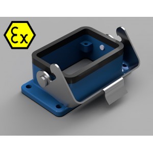 Открытое основание разъема EX 70.320.0628.9, Основание разъема на панель, открытое, типоразмер 6B, взрывозащита, с уплотнителем, с одной защелкой, без защитной крышки, материал корпуса: цинковый сплав