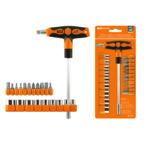 Набор, отвертка с Т-образной ручкой с битами и торцевыми головками, №3, 21 предмет "Алмаз" SQ1019-0203