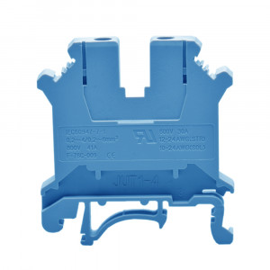 Проходная клемма JUK1-4-BE, Проходная клемма, тип фиксации провода: винтовой, номинальное сечение: 4 мм кв., 41A, 800V, ширина: 6,2 мм, цвет: синий, тип монтажа: DIN35