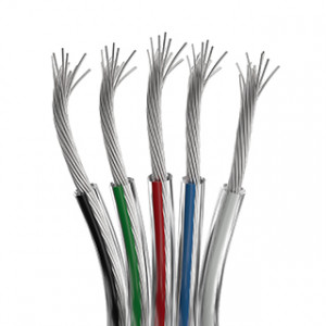 Шлейф питания ARL-20AWG-CLEAR-5Wire-CU 034966, Шлейф для питания и управления RGBW светодиодными лентами. 5 проводников, калибр проводника 20AWG, сечение проводника 0.52 мм2, проводник из луженой меди, внешняя оболочка из прозрачного ПВХ. Длина кабеля в бухте — 50 метров