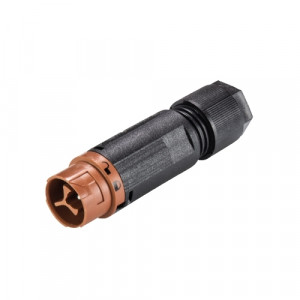 Вилочный разъем на кабель RST16I3 S S1 ZT4S L BR, Вилочный разъем на кабель диаметром 5-9,5 мм, 3 полюса, тип фиксации провода: винтовой, номинальные характеристики: ~50/120V, 16A, цвет корпуса: черный, цвет контактной вставки: коричневый, серия RST MINI