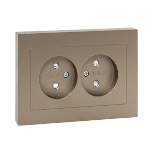 Механизм розетки двойной, 16А, без заземления, со шторками, с рамкой, шампань Эпика EKF UP1-SOC-201