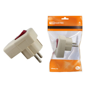 Вилка угловая с/з с выключателем белая 16А 250В SQ1806-0009