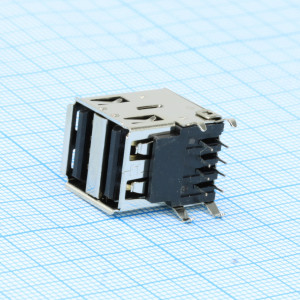 DS1096-BN0X, Разъем USB тип A (розетка) сдвоенный угловой на плату (TНT)