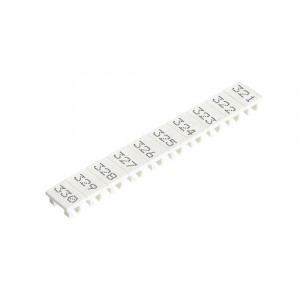 Маркировка для клемм (полоска) 9705A/8/10 B 321-330, Маркировочные шильдики, для клемм сечением 6 мм.кв., боковая / верхняя, 10 шильдиков, нанесенные символы: 321...330, с горизонтальным расположением, размер шильдика: 5,75 x 8,3 мм, цвет: белый