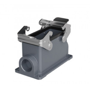 Закрытое основание разъема H16B-SM-2L-M25, Основание разъема на панель, закрытое, типоразмер 16B, с уплотнителем, 1 отверстие с резьбой для кабельных вводов M25x1,5, с двумя металлическими защелками, без защитной крышки, материал корпуса: алюминиевый сплав