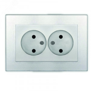 Розетка двухместная UNIVersal серия Афина б/з, с/у, 16А, 220В, серебро (еврослот), механизм A0102-S