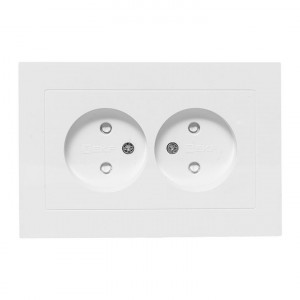 Механизм розетки двойной, 16А, без заземления, со шторками, с рамкой, белый Эпика EKF UP1-SOW-201