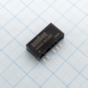 AM2D-2412DZ, DC/DC, 2Вт, вход 21.6…26.4В, выход ±12В/±0.083А, изоляция 1000В DC, КПД 82%, максимальная емкостная нагрузка не более ±220мкФ, SIP7, 19.5x6x10мм, -40…85°C, пластик