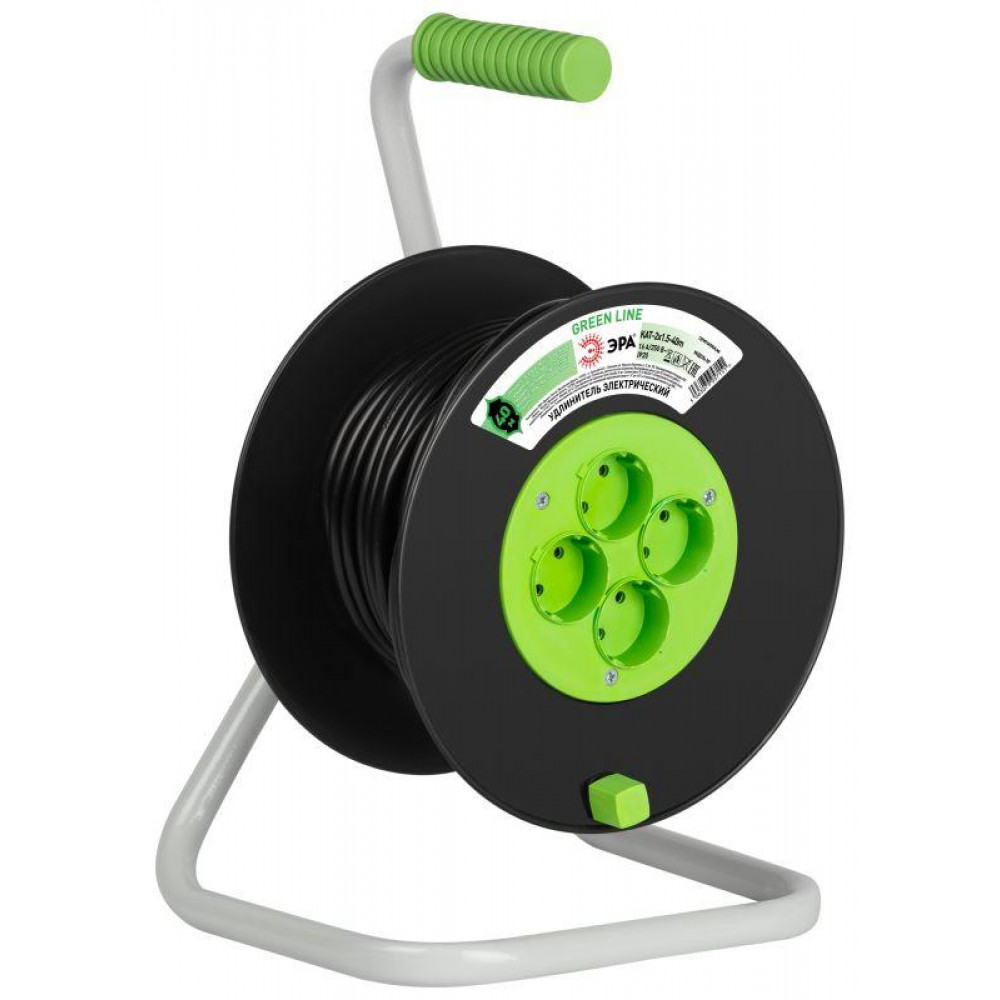 Изображение товара Удлинитель на пластиковой катушке 40 м 4 розетки Greenline Эра KAT-2x1.5-40m