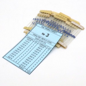 Набор резисторов №3 MFR-12J(F) 100-910, Набор выводных резисторов 0.125W, ряд Е24 ( по 5 шт.) номиналы 100-910 Ом, 5%(1%)